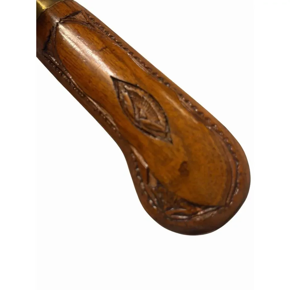 Vintage HAND CARVED Knife & Fork Carving Set Wood & Brass Sheath India 3707-66